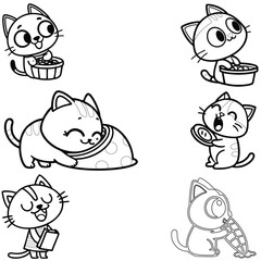 Cartoon Cat bundle line art and illustrator eps