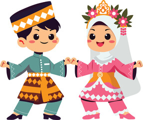Traditional Malay Dancer Couple Cartoon