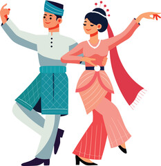 Traditional Malay Dancer Couple Cartoon