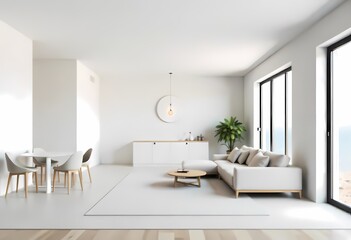 Fototapeta premium This modern office interior features a sleek table and contemporary design, bathed in natural light