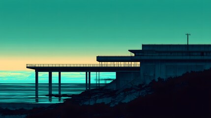Obraz premium Oceanside Minimalist Architecture at Sunset Teal and Turquoise Hues