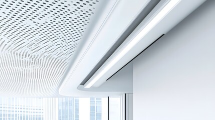 Obraz premium Modern Office Ceiling Design with LED Lights and Perforated Panel