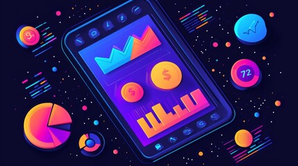 Colorful Digital Dashboard with Graphs, Charts, and Financial Data Visualization for Business Analysis and Reports