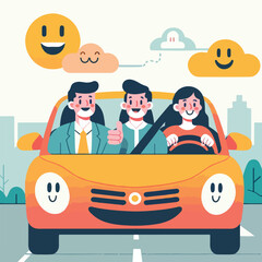 vector image of a person driving a car happily