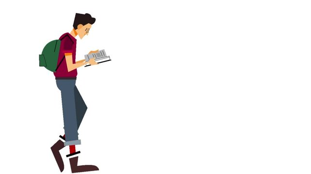 men reading while walking cartoon 2d illustration