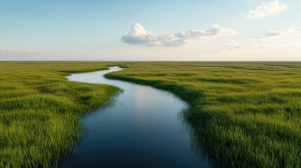 Fototapeta premium Tranquil Wetland with Flourishing Flora and Fauna A Captivating Scenic View of Nature s Renewal and Ecological Balance