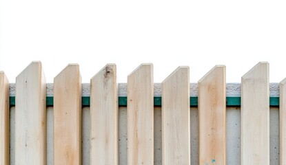 Wooden Fence with Sharp Tops Against a White Background