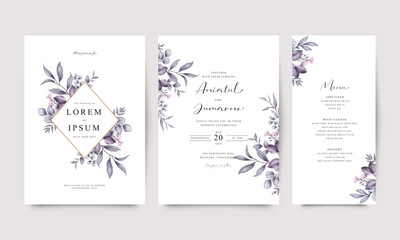 Elegant purple floral set wedding invitation template