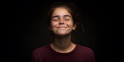 Obraz premium Smiling Girl Portrait Dark Background AI Art