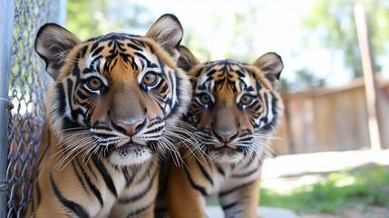 Fototapeta premium What are the features of a Sumatran tiger's headÑ Sumatran tiger head, features of a tiger's head, Sumatran tiger characteristics, tiger head anatomy.