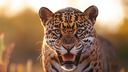 Obraz premium jaguar reaction, jaguar provocation, jaguar behavior when threatened, taunting wild jaguar, jaguar defense mechanisms.