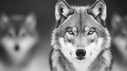 Obraz premium intimidating wolf look, beautiful European wolf, dangerous wolf, young wolf beauty, European wolf menacing expression, wolf gaze, wolf eyes.