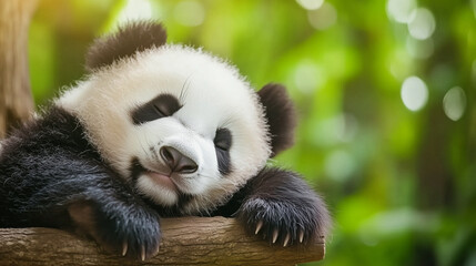 Fototapeta premium giant panda baby sleep, panda cub sleeping habits, baby panda behavior, giant panda cub resting, panda sleep cycle, panda cub care.