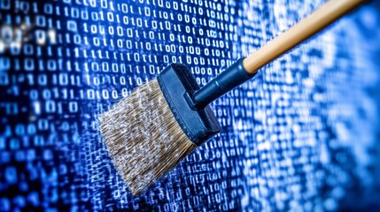 Digital Data Cleaning Concept with Brush Over Binary Code Background