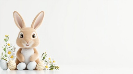 Obraz premium Charming Rabbit Surrounded by Easter Eggs and Flowers in Spring