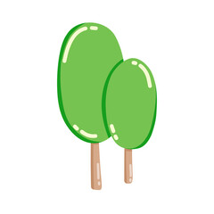 Simple style green tree cartoon, cute nature trees, bright green tree illustrations.