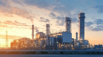Natural Gas Power Plant at Sunset &ndash; Industrial Energy Facility