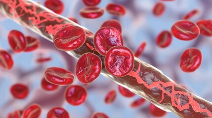 Close-up of a red blood clot on a medical slide magnified under a microscope, showcasing detailed medical research and hematology study concepts.