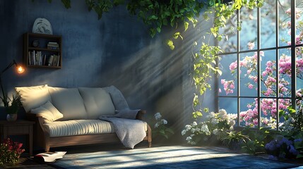 Sunbeams Streaming Through a Window into a Cozy Living Room