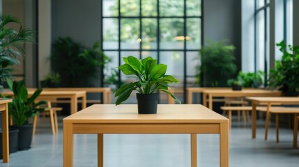 Obraz premium Bright and Airy Coworking Space with Sustainable Design Solar Powered Lighting and Lush Greenery Accents Promoting a Collaborative and Eco Conscious Business Culture