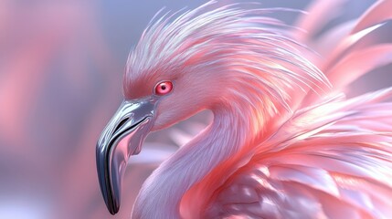 Fototapeta premium Graceful pink flamingo profile with soft pastel feathers. Pink Flamingo Day