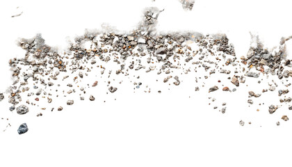 Gravel pile texture, construction site, aerial view, background black