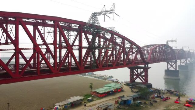 Hardinge Bridge is a Steel Railway Old Bridge over the Padma River in Ishwardi, Pabna, Bangladesh.Hardnge bridge in Foggy Winter morning.