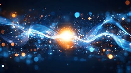 Obraz premium Abstract Blue and Orange Energy Waves with Glowing Particles