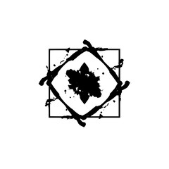 Abstract Black Ink Splatter Graphic Design: Bold Geometric Square Frame, Minimalist Modern Style, High Contrast Vector Illustration, Grunge Texture Background