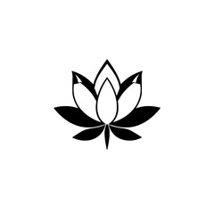 Elegant Black and White Lotus Flower Minimalist Design.  Perfect for spiritual, yoga, or nature-themed projects. Simple, elegant vector graphic.
