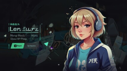 Beautiful anime girl listening to lo-fi hip hop music with headphones. Manga, cartoon drawing., abstract isolated background PNG, cartoon style, animal designations