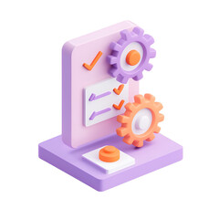 3D checklist gears process app interface design