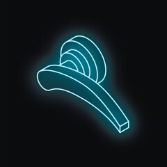 Neon sign of a door handle glowing on a black background, representing security, interior design, and access