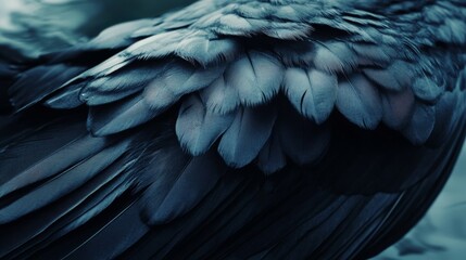 Obraz premium Close-up of dark, layered feathers with a soft, muted texture, evoking a sense of mystery and elegance in natural form.