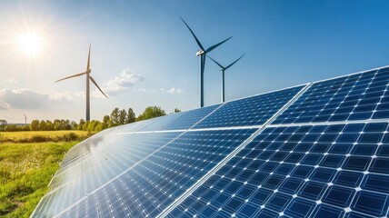 Close-up of solar panels glistening under the sun, showcasing sustainable energy in action.