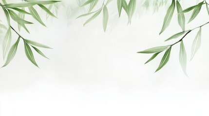 Fototapeta premium Delicate willow branches in fresh green, soft morning light, serene and minimalist Qingming Festival scene.