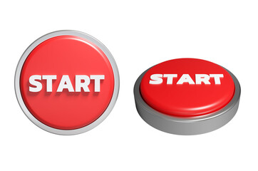 White Start text on red button isolated on white background, 3d render