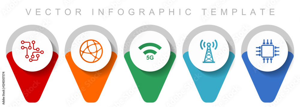 Aufkleber technology and computer pointer collection, miscellaneous icons such as chip, globe, 5g, antenna and