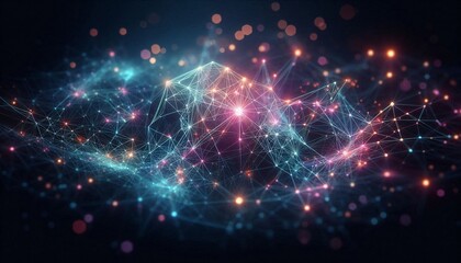 Neural lowpoly AI futuristic neon network of abstract connection background