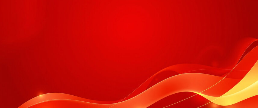 Abstract Curved Red Shape with Lighting Effect &ndash; Luxury Design on Red Background with Copy Space