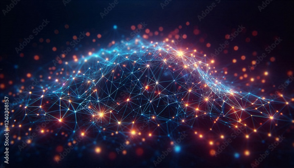 Fototapete neural lowpoly ai futuristic neon network of abstract connection background