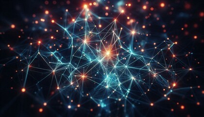 Neural lowpoly AI futuristic neon network of abstract connection background