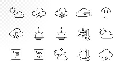 Fototapeta premium Weather line vector icon set. Editable stroke