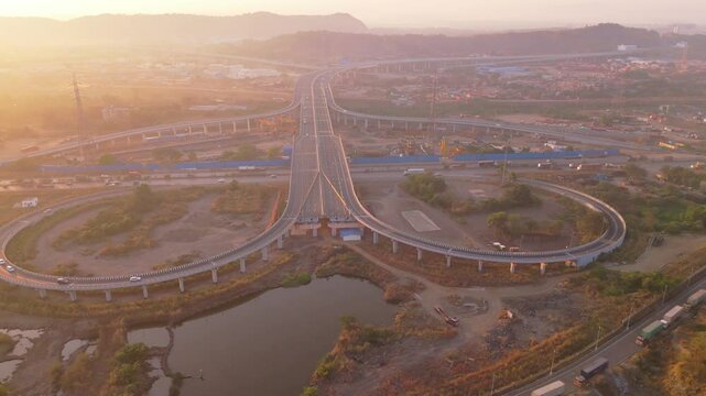 Drone shot complex interchange linking multiple roads