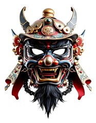 Fototapeta premium Oni Samurai Mask 3d Render Colorful Detailed Artwork