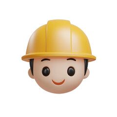 Smiling worker avatar, hard hat, digital, construction, background