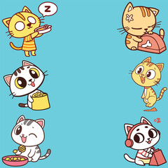 Cartoon Cat bundle line art and illustrator eps