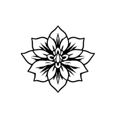 Black and White Flower Mandala: Elegant Botanical Line Art Design. Perfect for print, home decor, and tattoo inspiration.