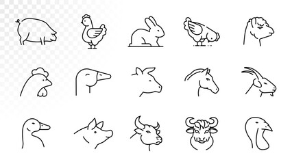 Farm animal icons. Domestic Animals Line Icon Set