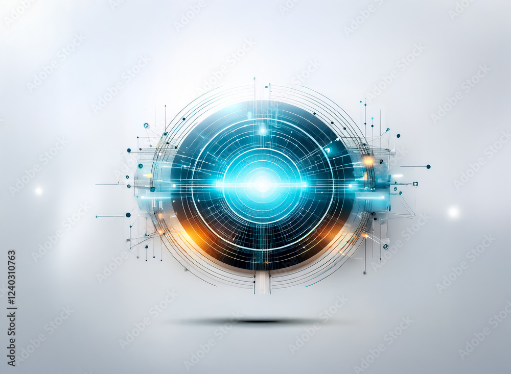 Aufkleber abstract circular design featuring glowing blue and orange hues, suggesting technological innovation